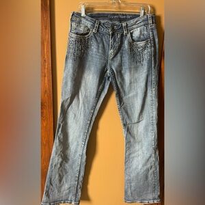 Cowgirl Tuff Women's Boot Cut Jeans Crystal waterfall W31/L33 - Light Blue